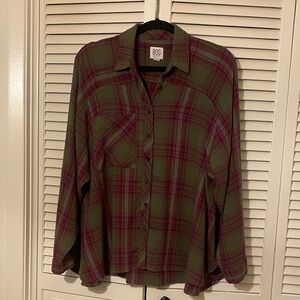 BDG Olive and Burgundy Plaid Shirt